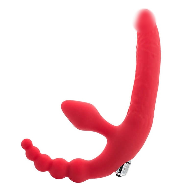 Безремневой страпон с анальным стимулятором "Black&Red" с вибрацией, красный 