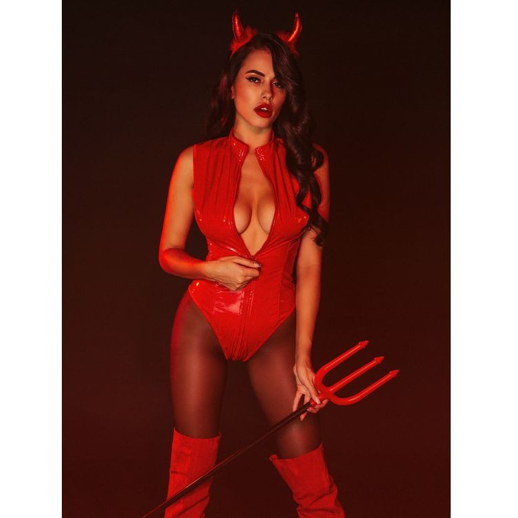 Боди на молнии "D&A" винил, красное, XS/S 